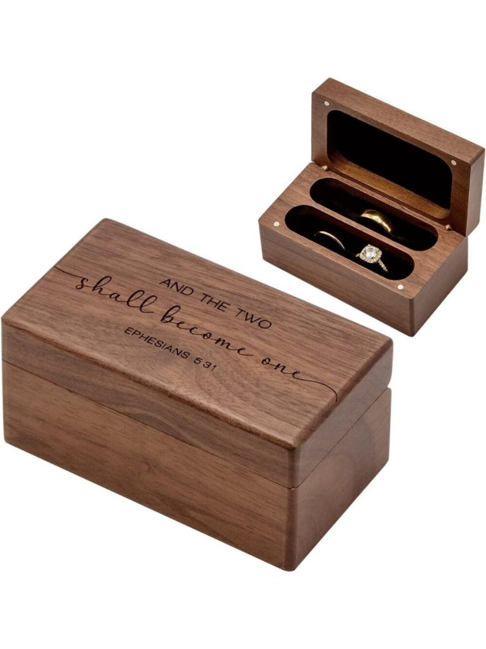 Engraved Wooden Quad Ring Box for Wedding, Anniversary, Birthday & Valentine's